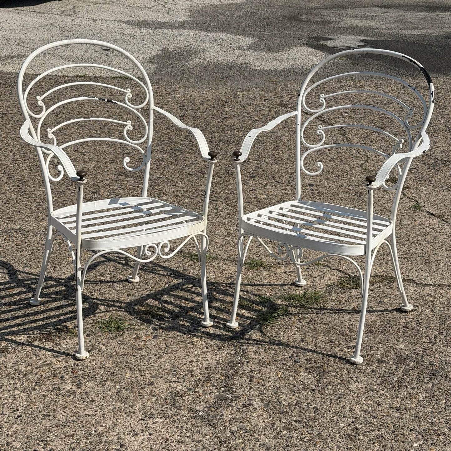 Wrought Iron Scrolling Patio Dining Arm Chairs by Crown Leisure - Set of 4
