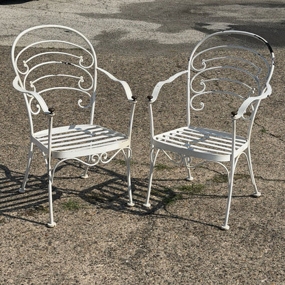 Wrought Iron Scrolling Patio Dining Arm Chairs by Crown Leisure - Set of 4