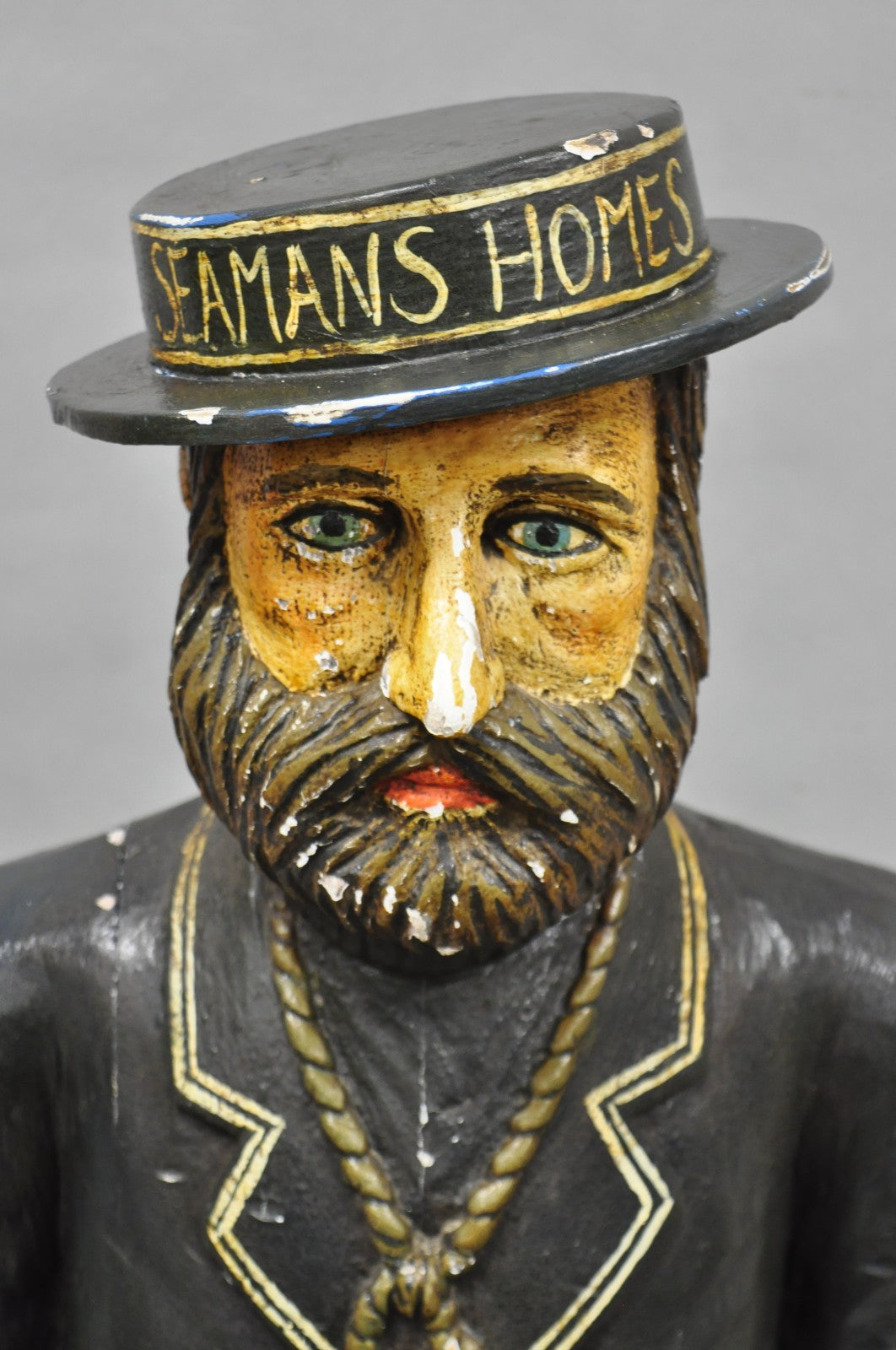 54" Tall Maritime Nautical Wood Peg Leg Seaman Bank Figure "Please Give a Penny"