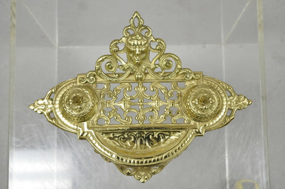 Vintage Renaissance Victorian Style Brass Lion Head Double Pen Desk Inkwell