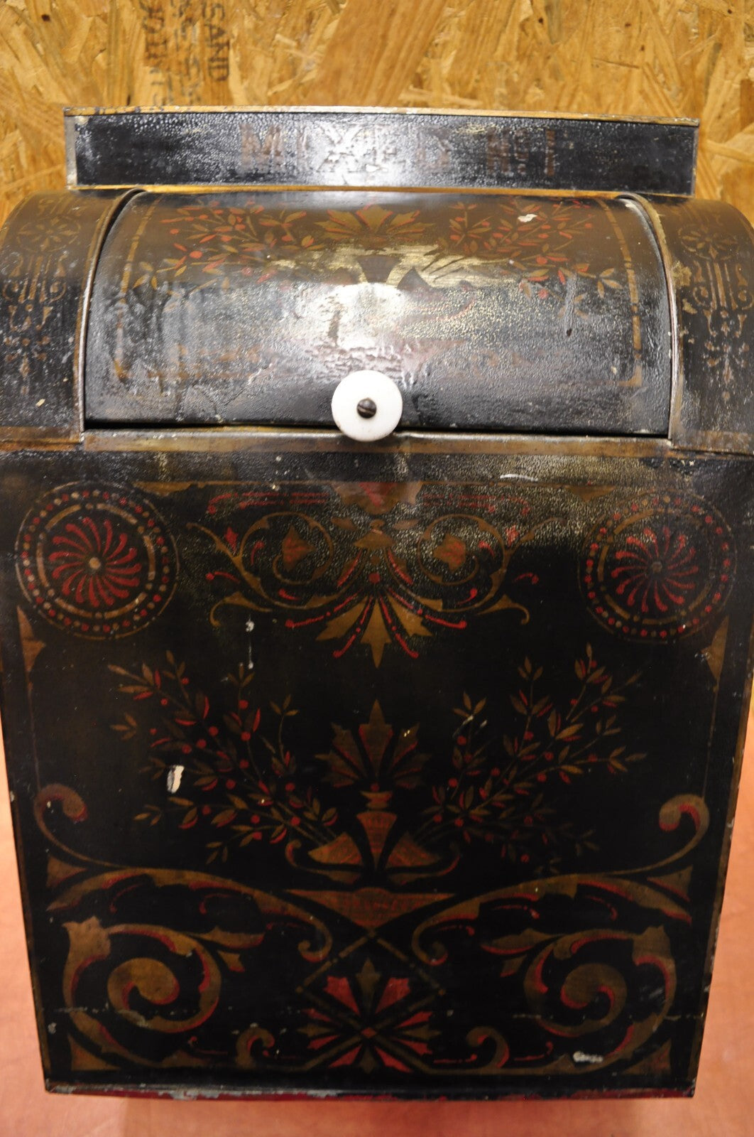 Antique Morgan & Cornell NY 1890 Tin Rolltop Tea Hopper Store Spice Bin Display