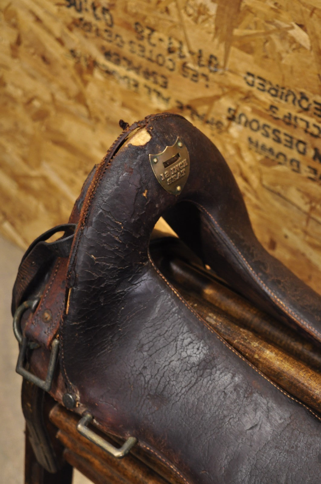 Antique McClellan Brown Leather 12 inch WWI Calvary Horse Saddle, Circa 1900