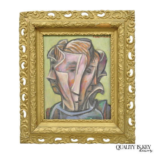 Vintage Samuel Heller "Face in Motion" Picasso Style Oil on Canvas Painting