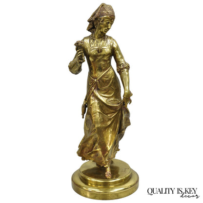 Antique French Victorian 18" Bronze Maiden Sculpture after Adrien Etienne Gaudez
