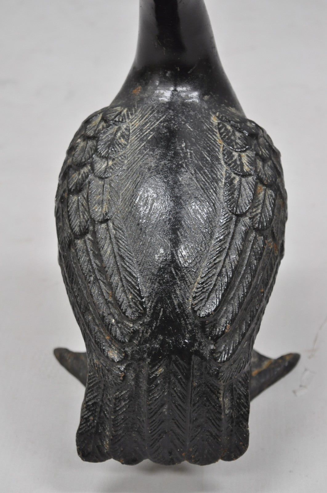 Vintage Japanese Cast Iron Black 17" Pelican Bird Garden Statue Sculpture
