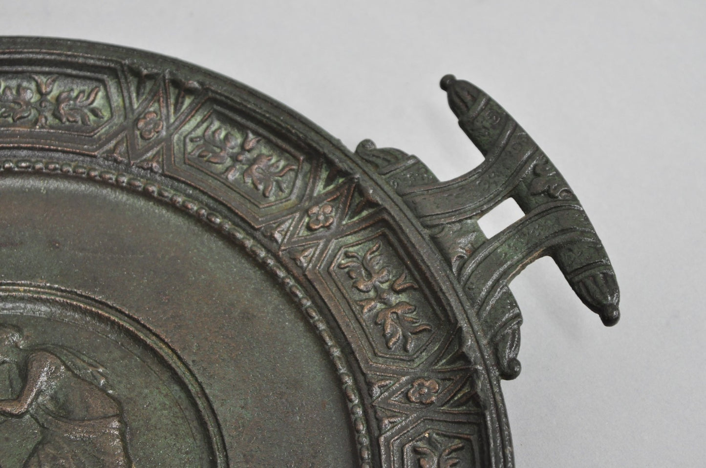 Vintage Roman Classical Style Figural Cast Iron Twin Handle Charger Dish