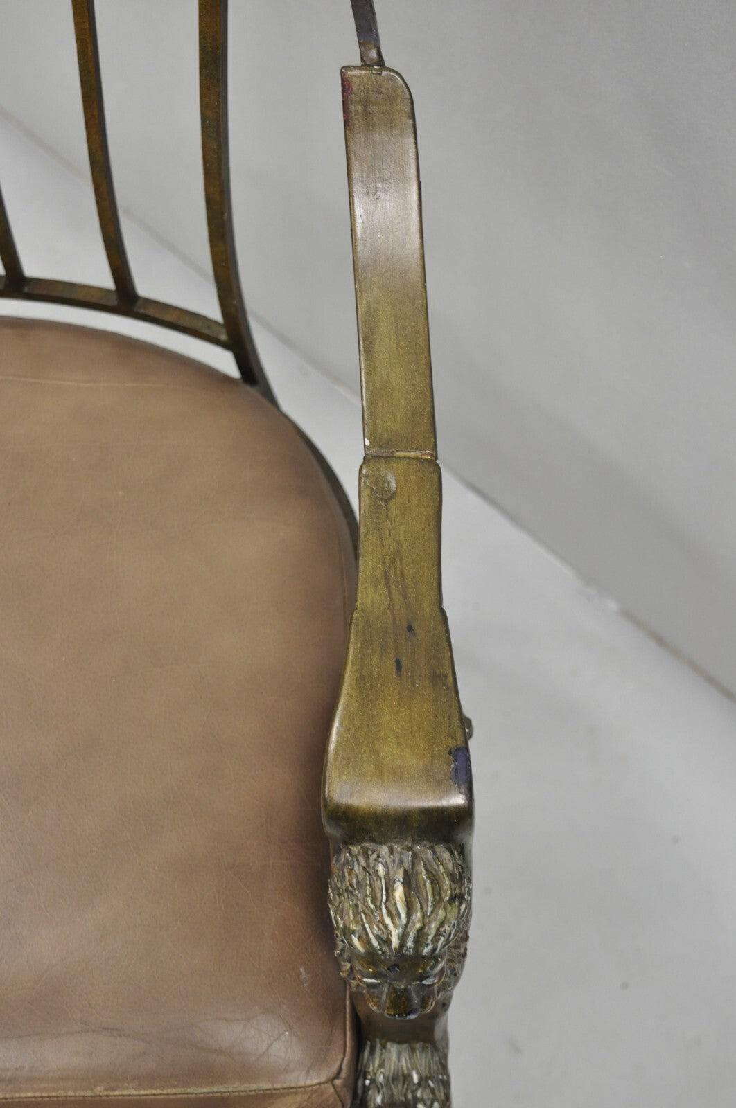 Vintage Egyptian Revival Lion Sphinx Wrought Iron Regency Style Arm Chair