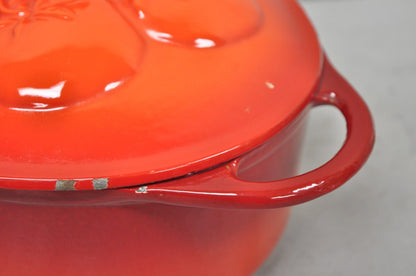 Technique 4 Quart Red Cast Iron Dutch Oven Covered Pot with Tomato Design on Lid