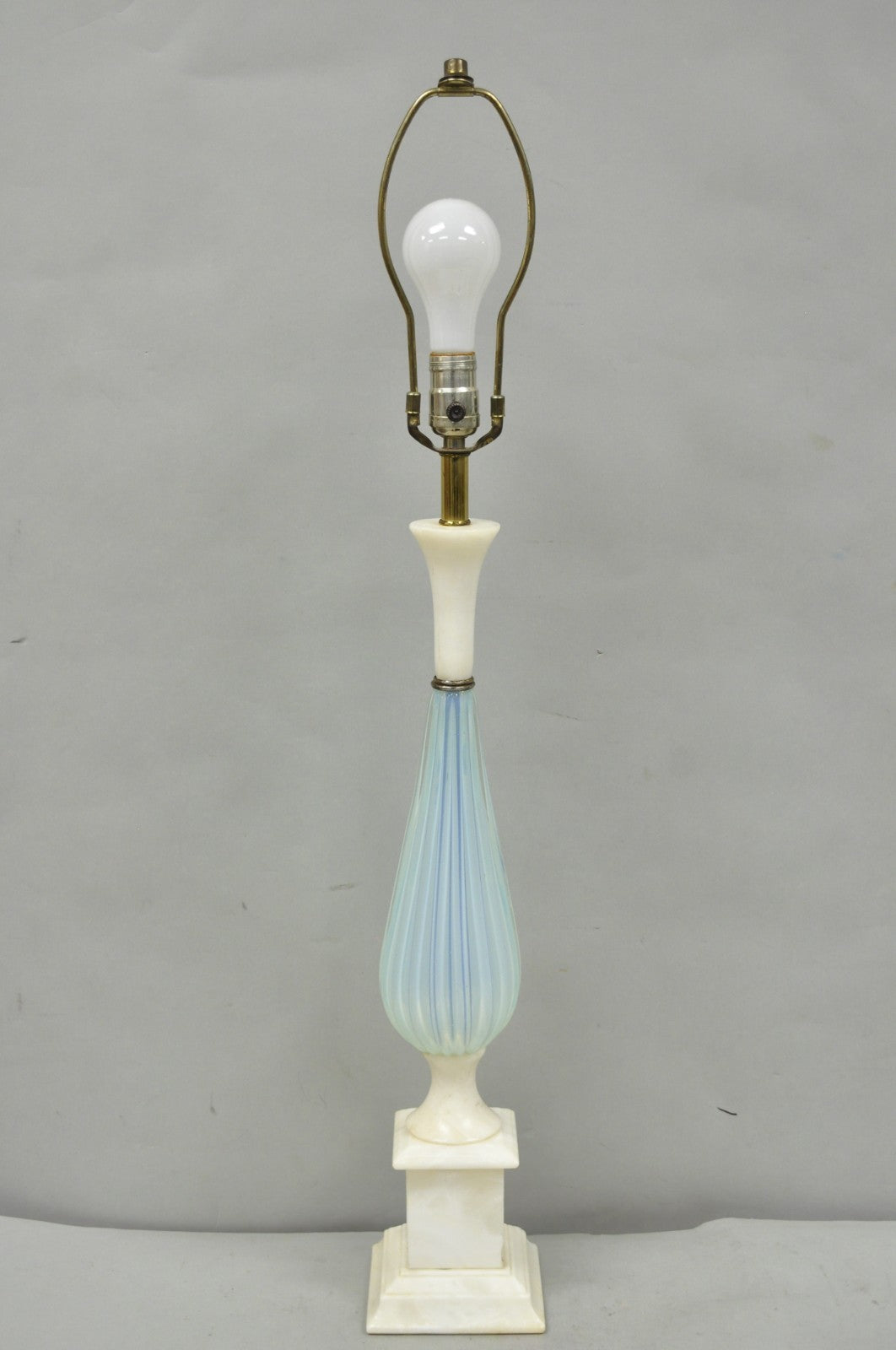 Vintage Murano Italian Mid Century Modern Blue Blown Glass Marble Table Lamp