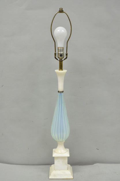 Vintage Murano Italian Mid Century Modern Blue Blown Glass Marble Table Lamp