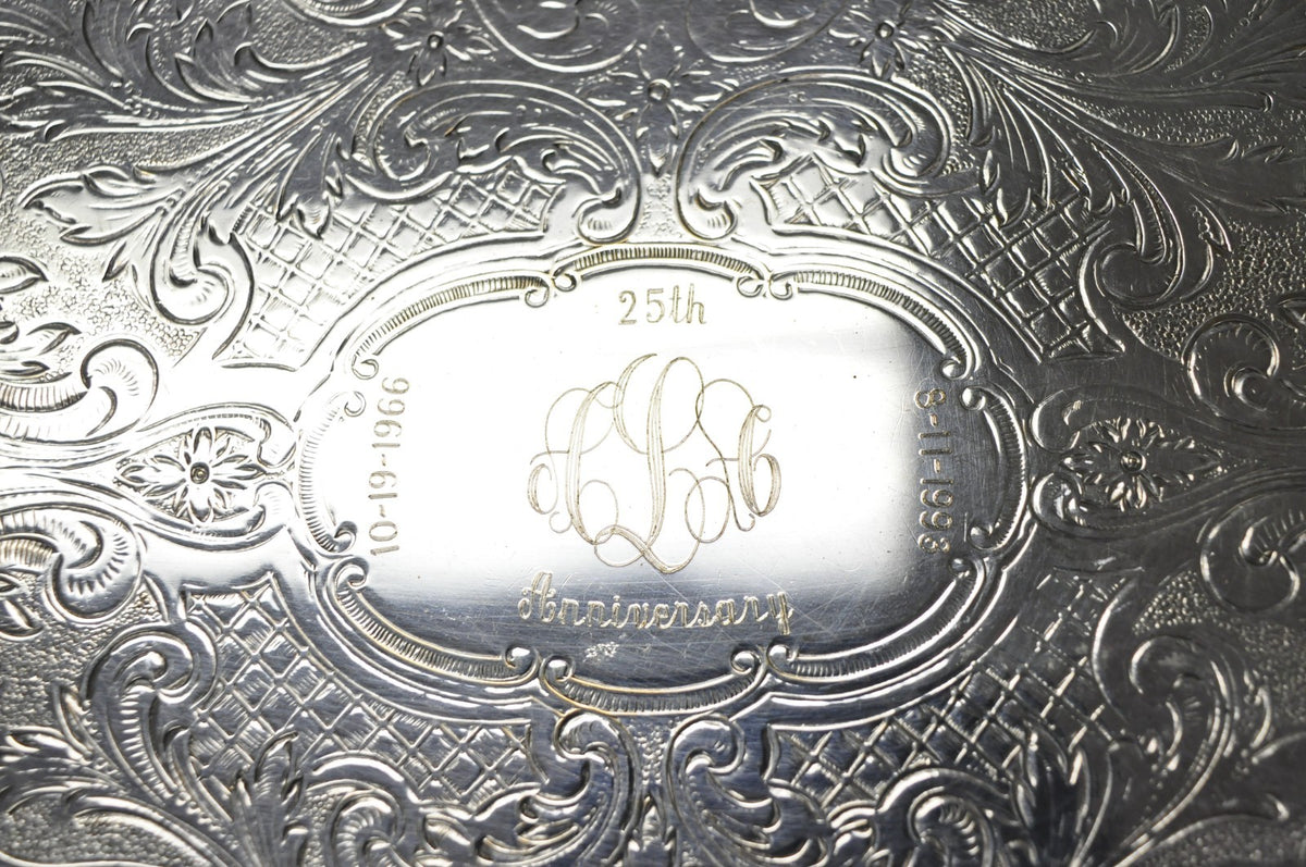 Vintage Sheffield Victorian Silver Plated Oval Platter Tray 25th Anniversary