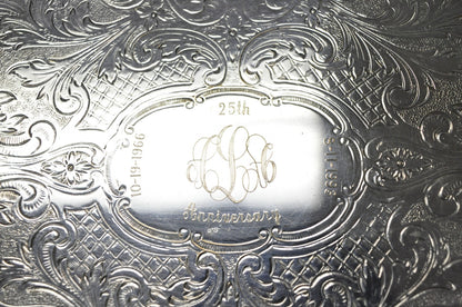 Vintage Sheffield Victorian Silver Plated Oval Platter Tray 25th Anniversary