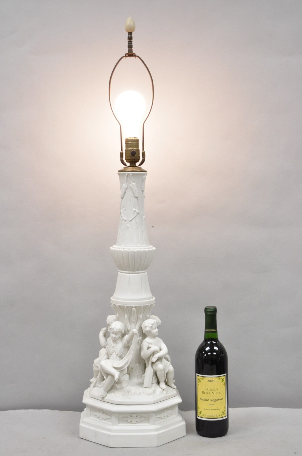 Vintage French Bisque White Porcelain Maritime Figural Cherubs Table Lamp