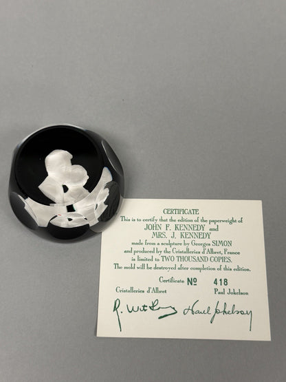 Cristal D'Albret France JFK Jackie Kennedy Sulphide Paperweight Faceted Green