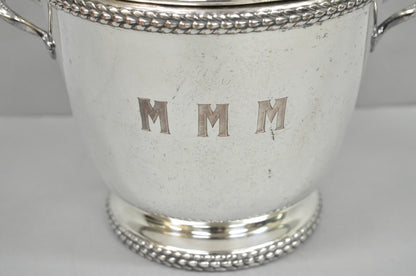 Vintage Art Deco Modern Silver Plated Lidded Bar Ice Bucket w/ "MMM" Monogram