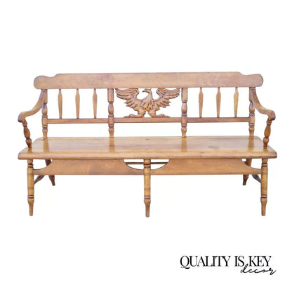 Vintage Cushman Maple Wood Carved Eagle Back Colonial Settee Deacons Bench