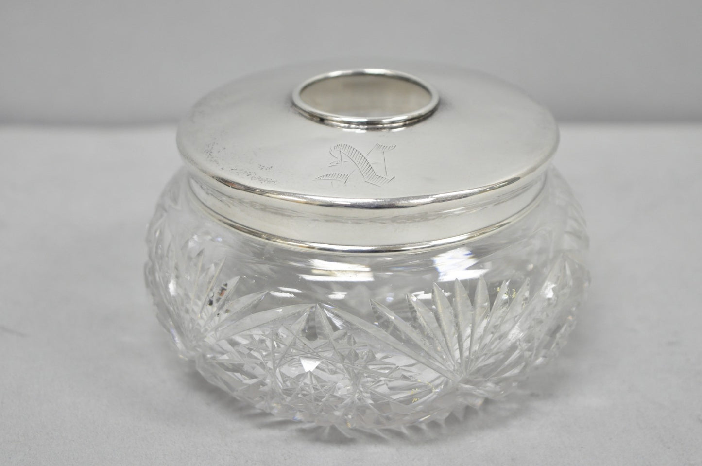 Antique Victorian Sterling Silver Crystal Glass Vanity Hair Receiver "N" Mono