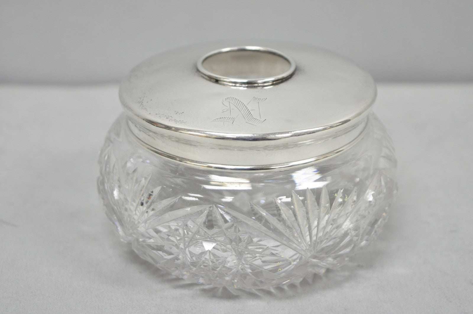 Antique Victorian Sterling Silver Crystal Glass Vanity Hair Receiver "N" Mono