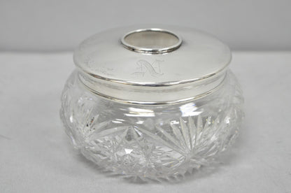 Antique Victorian Sterling Silver Crystal Glass Vanity Hair Receiver "N" Mono