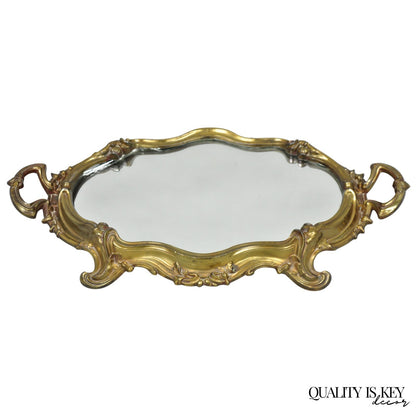 Vintage French Art Nouveau Style Bronze Vanity Mirror Powder Room Perfume Tray