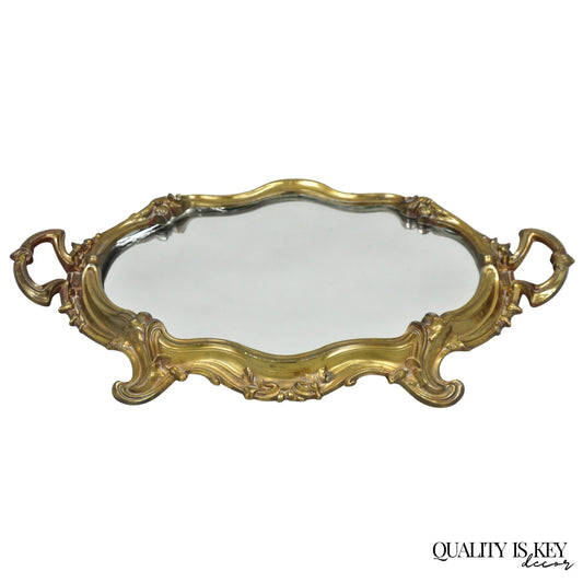 Vintage French Art Nouveau Style Bronze Vanity Mirror Powder Room Perfume Tray