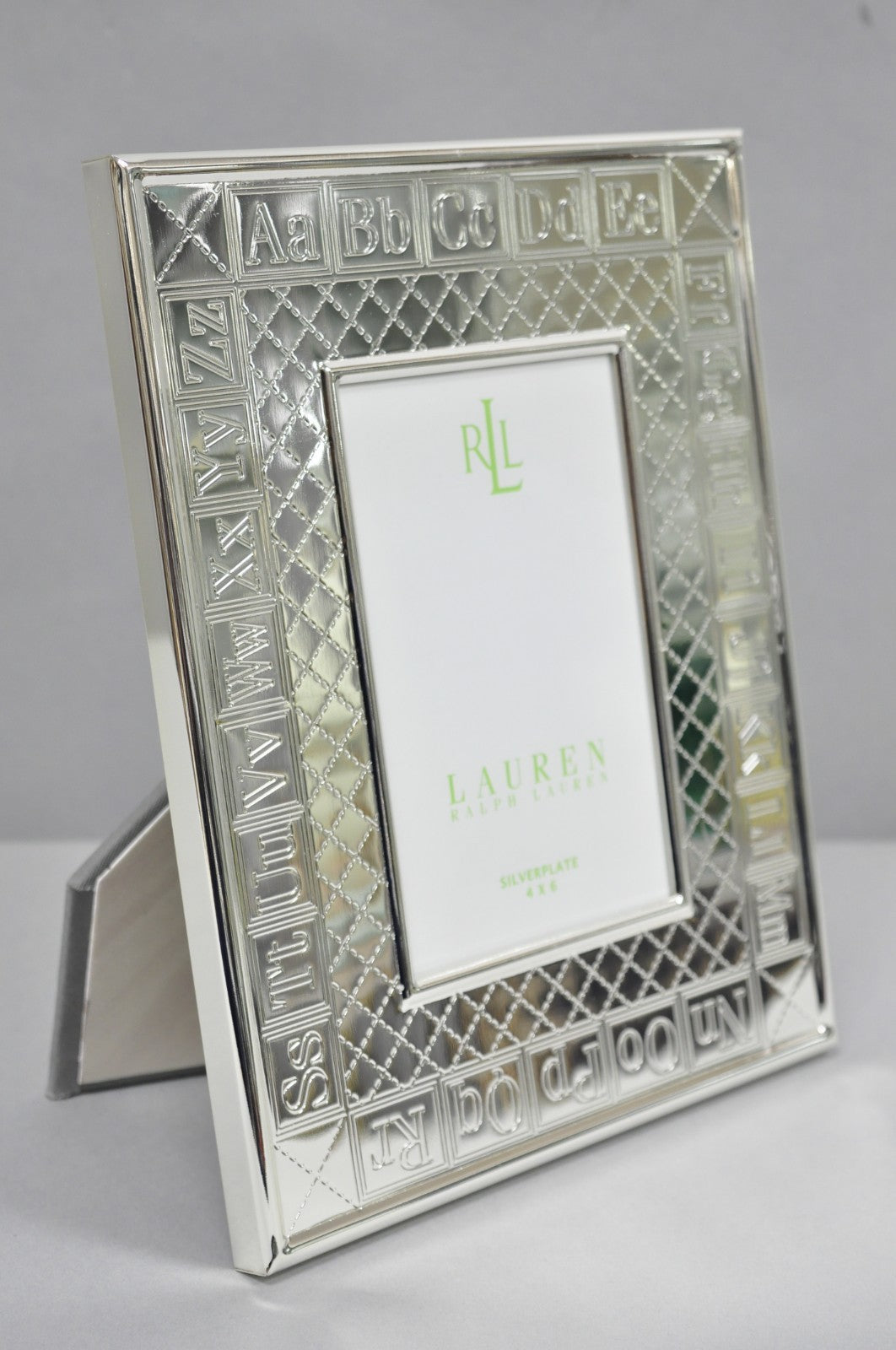 Ralph Lauren Silver Plated 4x6 Picture Frame MacKenzie Quilt Alphabet Motif NIB