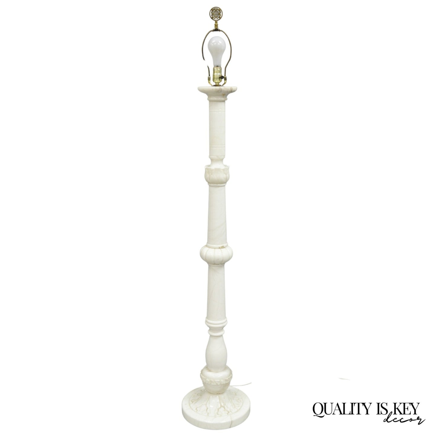 Vintage Italian Classical Carved Solid Marble Column Pole Floor Lamp