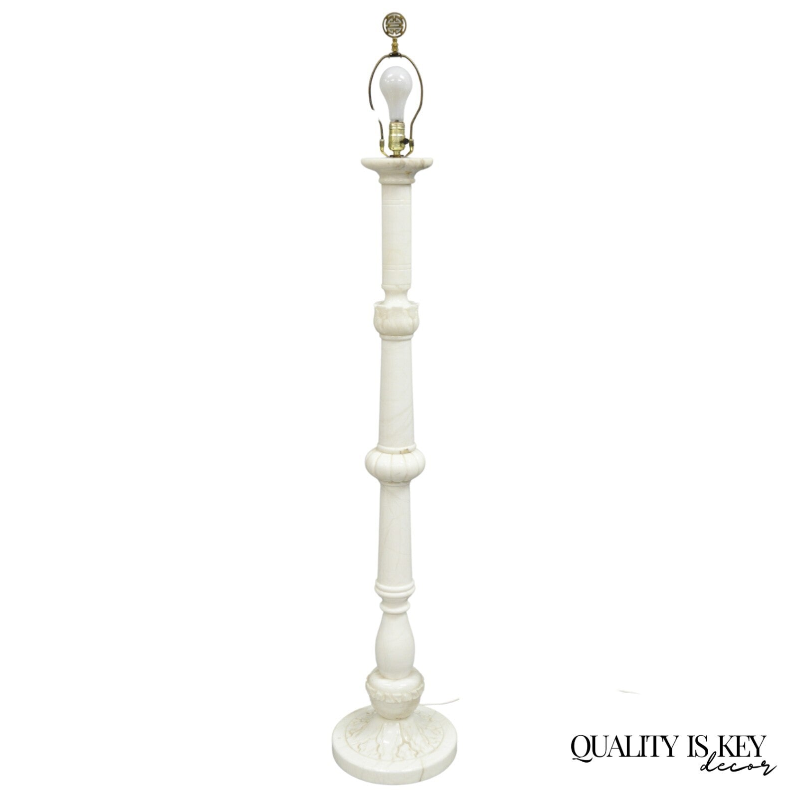 Vintage Italian Classical Carved Solid Marble Column Pole Floor Lamp