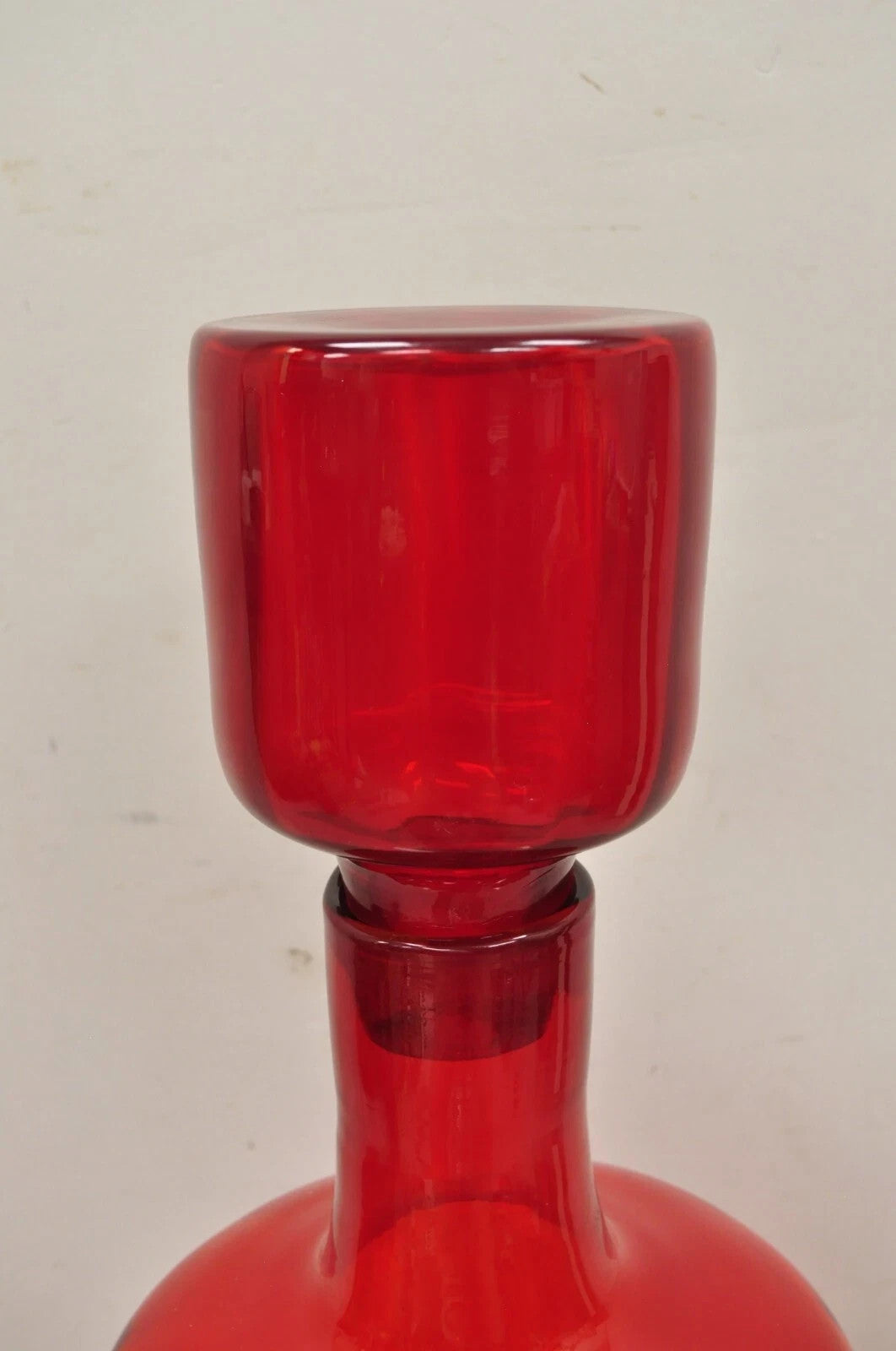 Mid Century Modern Blenko Large Red Blown Art Glass Vase Vessel Jug with Stopper
