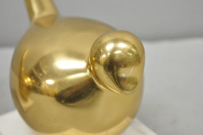 Modern Gold Marble Pheasant Quail Bird Dove Brass Modernist Sculpture - a Pair