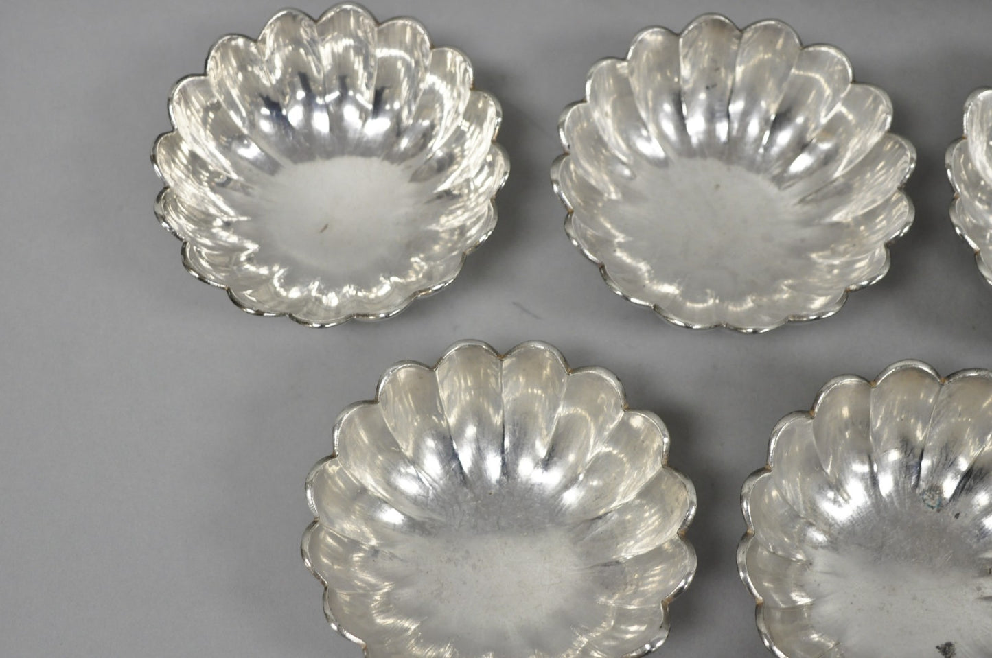 Vintage Regency Style Silver Plated Scalloped Stacking Nut Dish Bowl - Set of 8