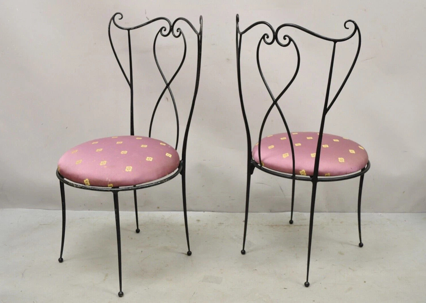 Salterini Style Mid Century Modern Scrolling Wrought Iron Side Chairs - a Pair