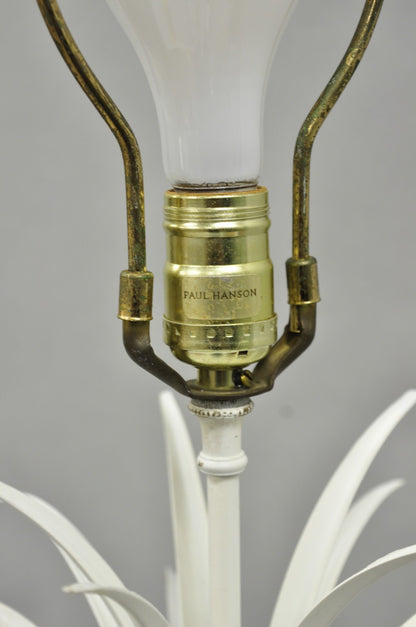 Vintage Italian Hollywood Regency White Tole Metal Figural Pineapple Table Lamp