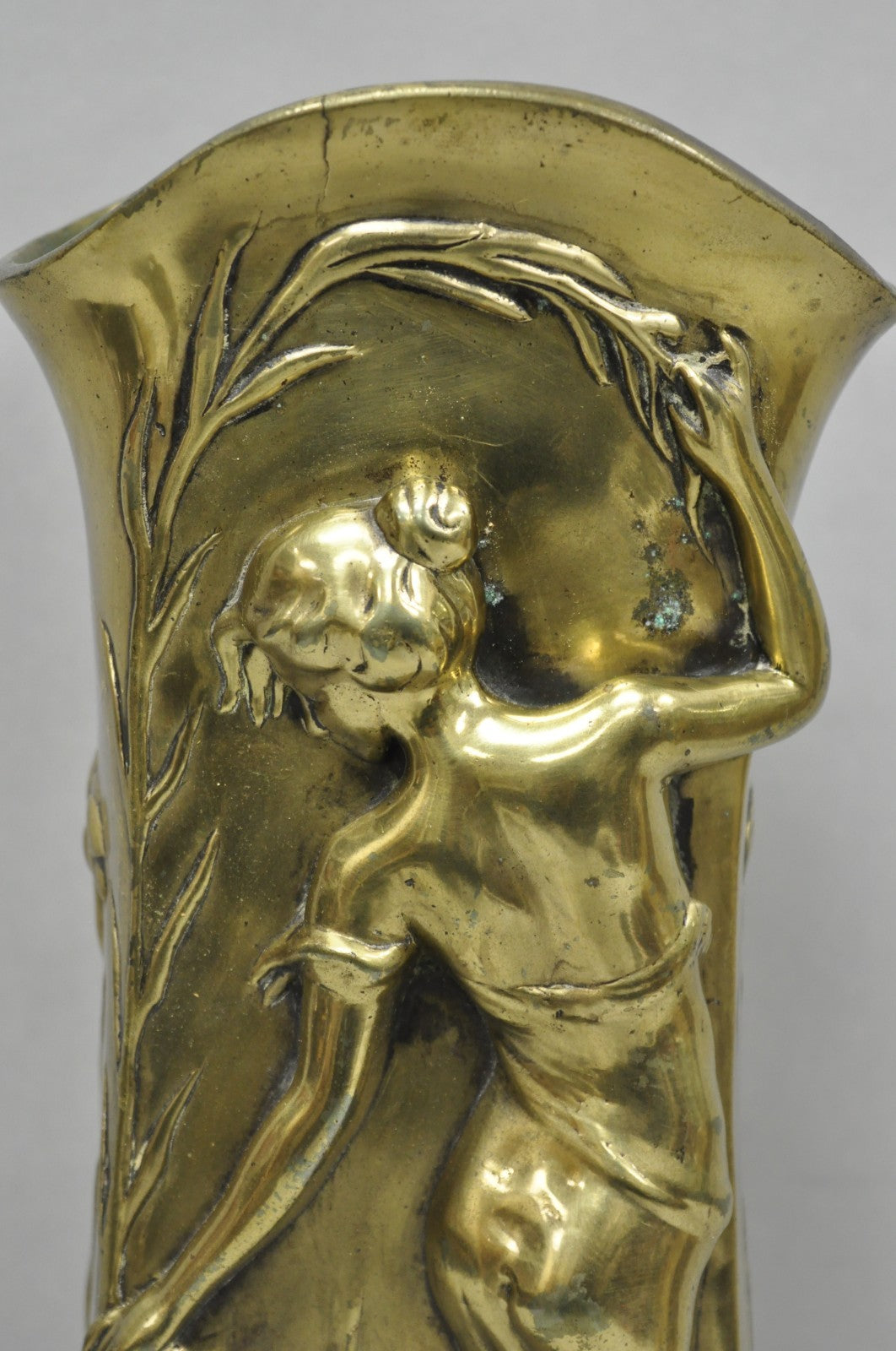 Antique Art Nouveau Chinese Gilt Bronze Nude Female Sculpture Statue 16" Vase