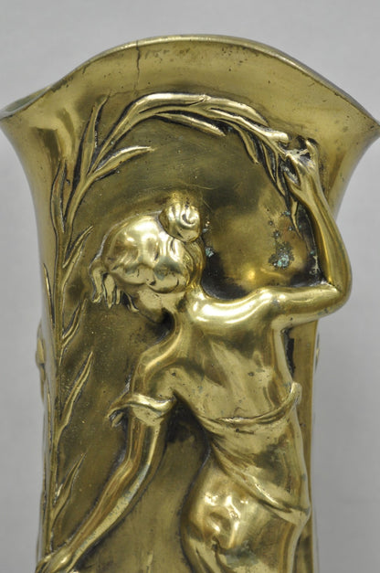 Antique Art Nouveau Chinese Gilt Bronze Nude Female Sculpture Statue 16" Vase