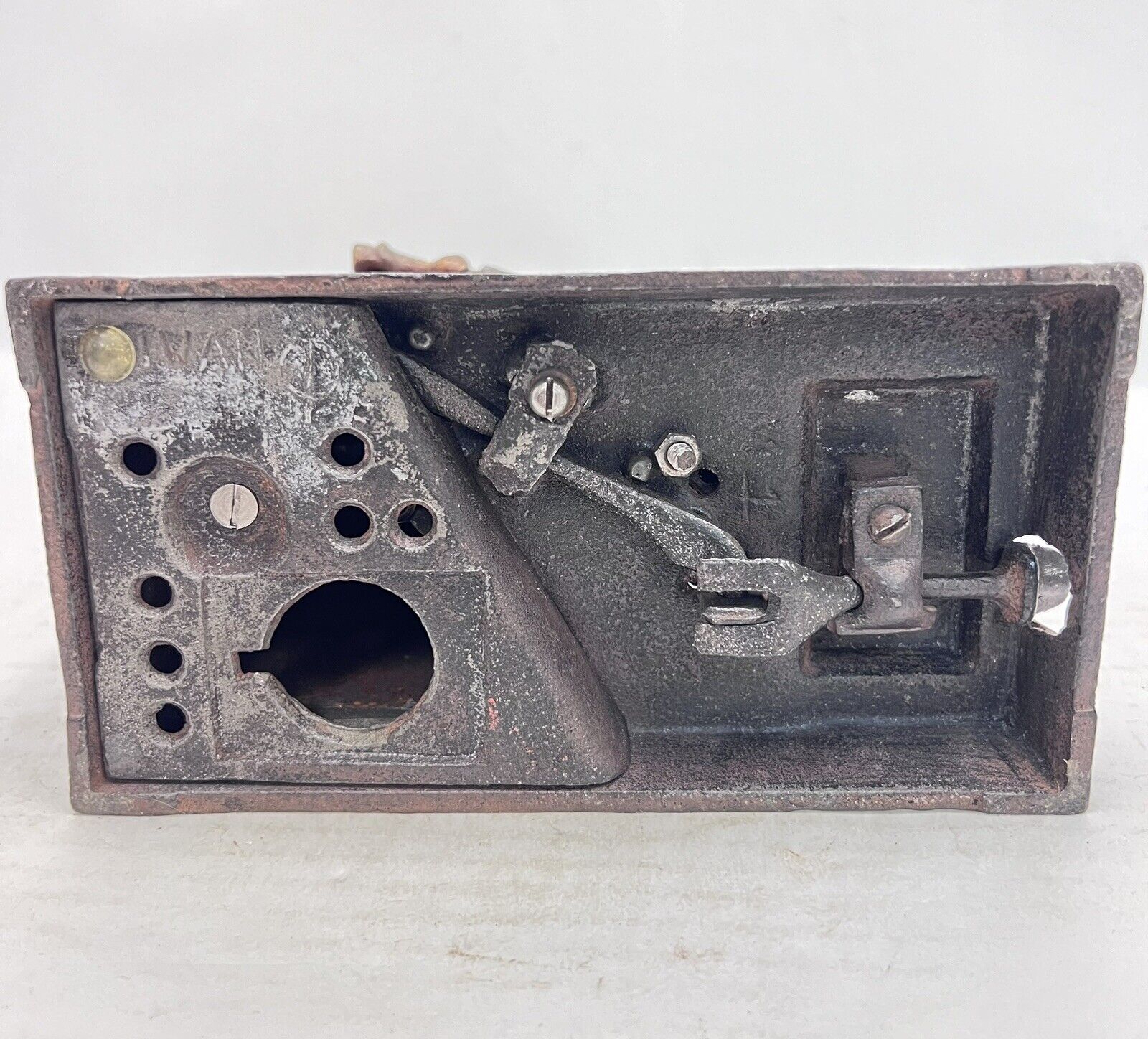 Vintage Cast Iron Mason and Hod Carrier Bank Coin Piggy Bank Taiwan Reproduction