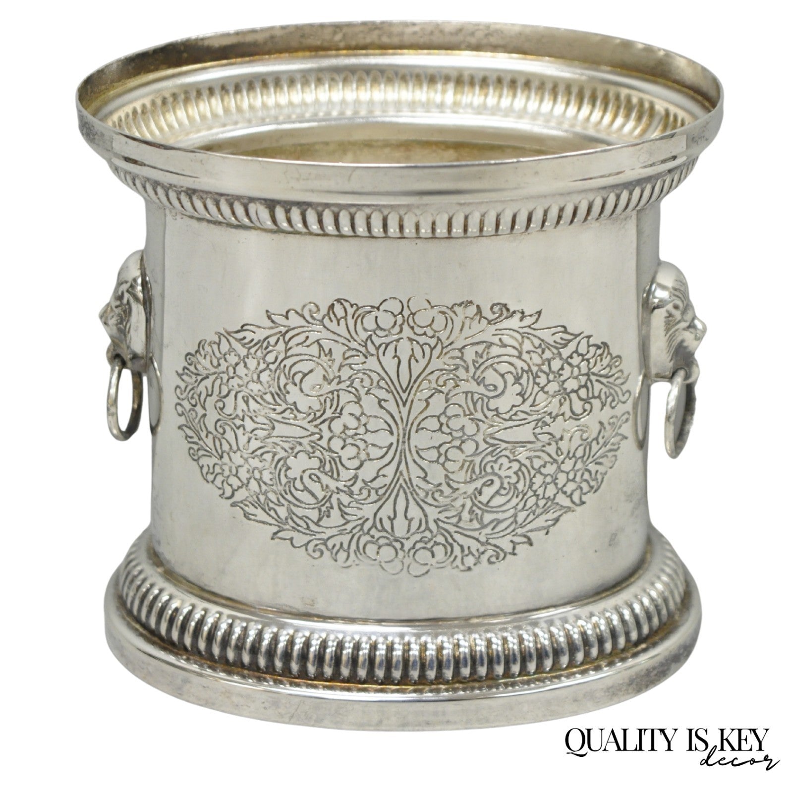 Vintage English Regency Silver Plated Small Lion Head Oval Desk Biscuit Barrel