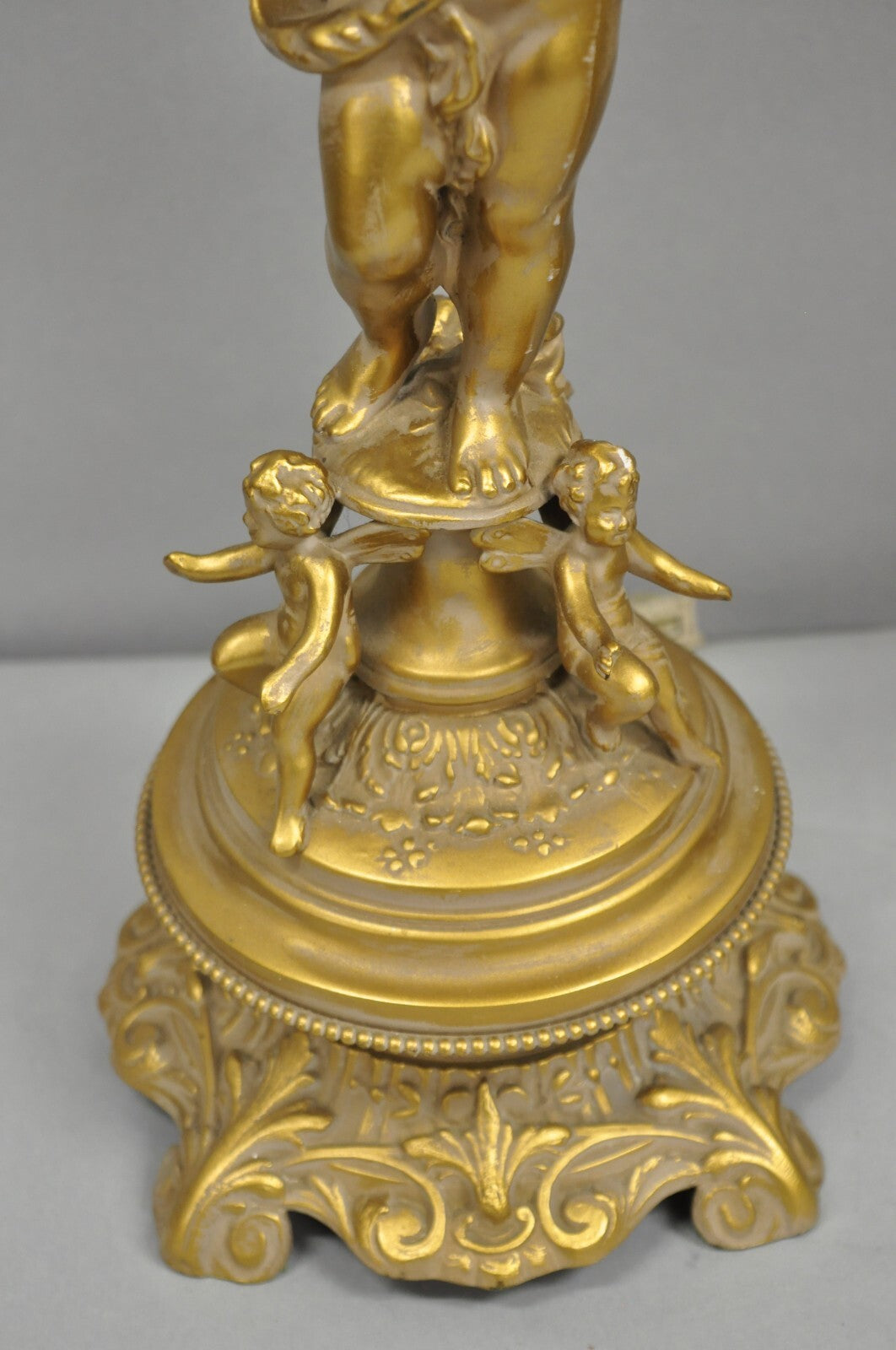 Vintage French Renaissance Louis XV Gold Cherub Candelabra Table Lamps - a Pair