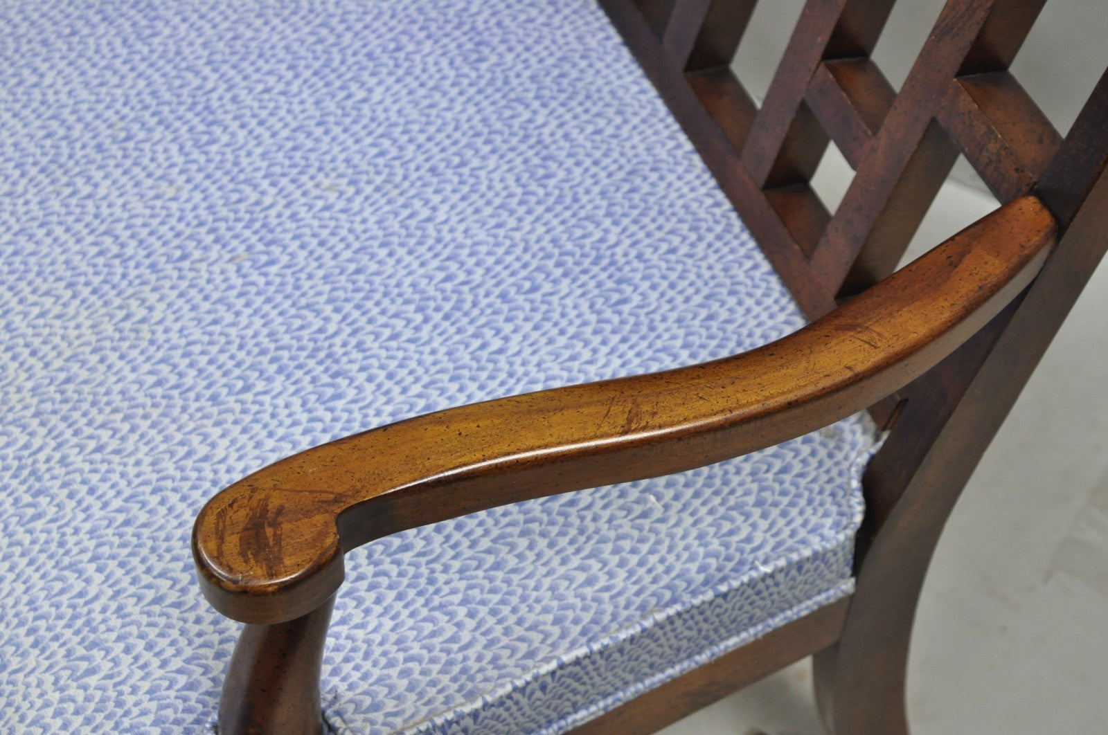 Vintage Chinese Chippendale James Mont Style Fretwork Lounge Arm Chairs - a Pair