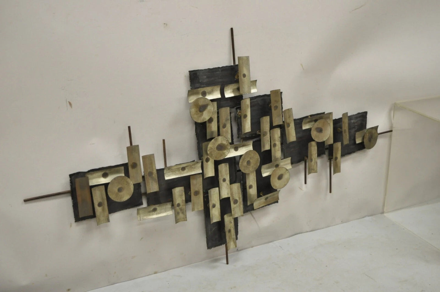 Mid Century Modern Brutalist Steel Metal 48" Wall Sculpture after Curtis Jere