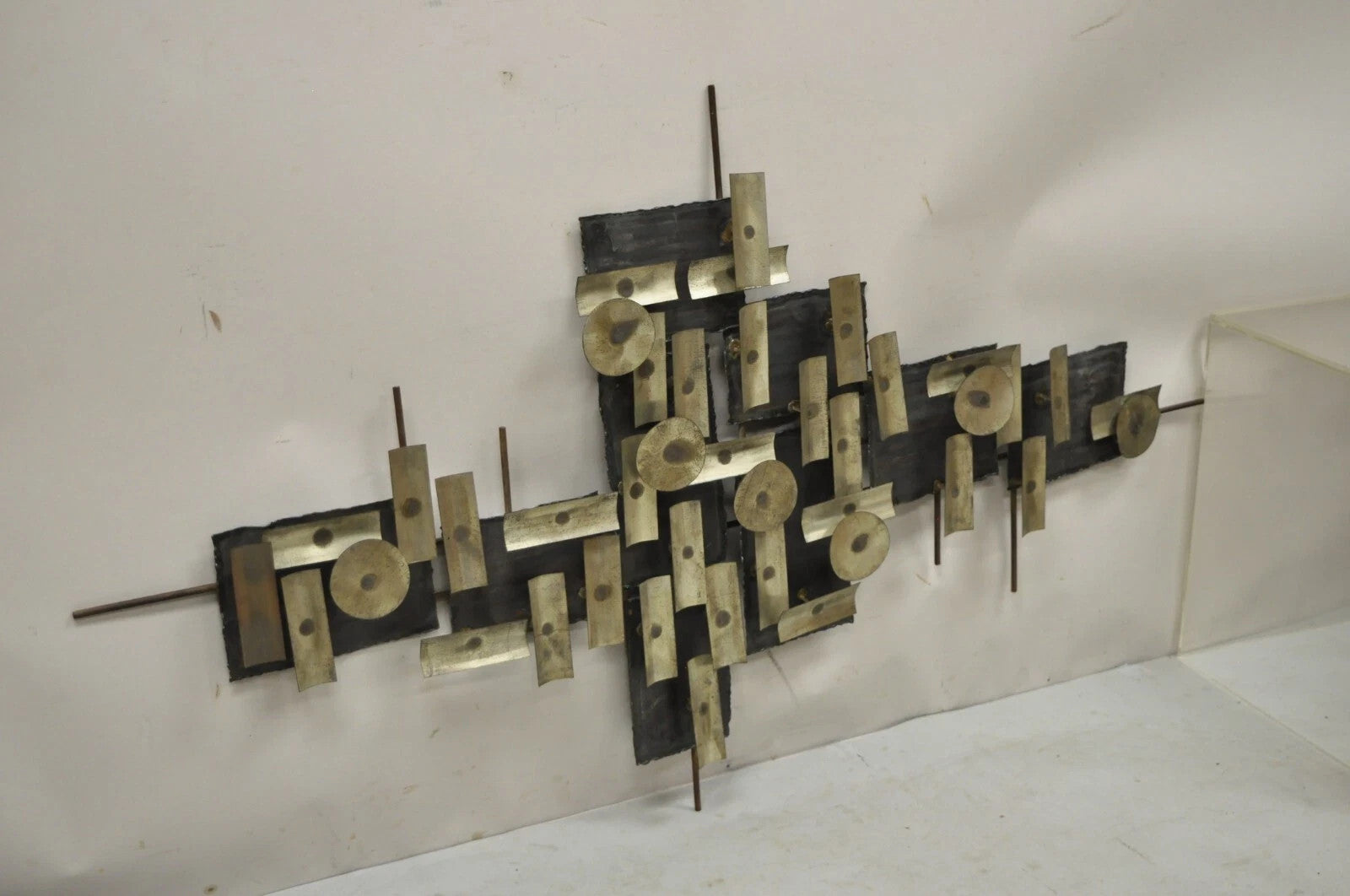 Mid Century Modern Brutalist Steel Metal 48" Wall Sculpture after Curtis Jere