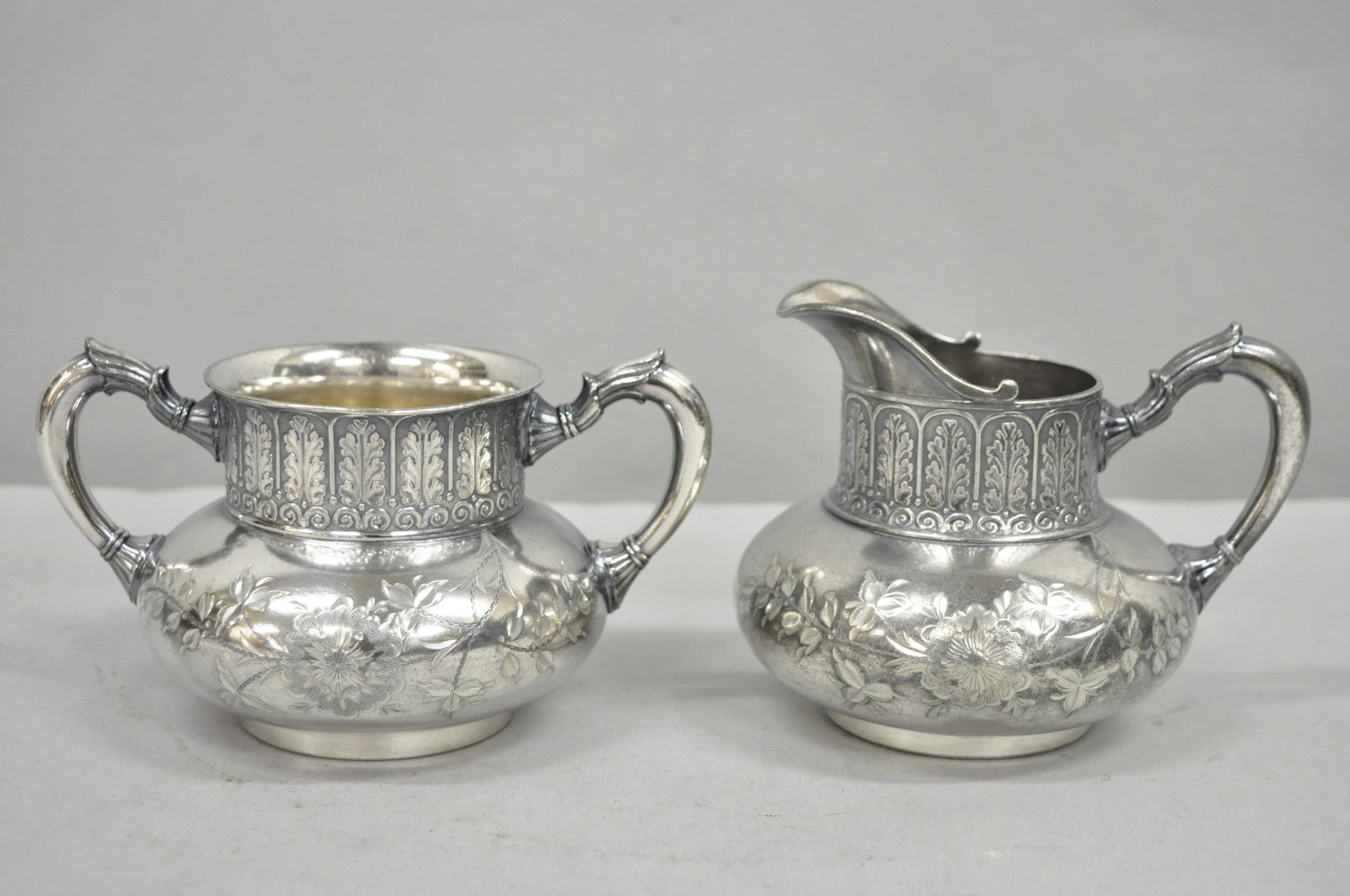 Antique James W Tufts 1948 Silver Plated Art Nouveau Tea Set - 5 Pc Set