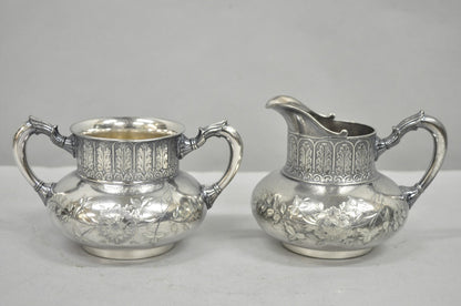 Antique James W Tufts 1948 Silver Plated Art Nouveau Tea Set - 5 Pc Set