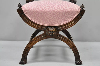 Antique Italian Renaissance Carved Walnut Northwind Face Curule Side Chair