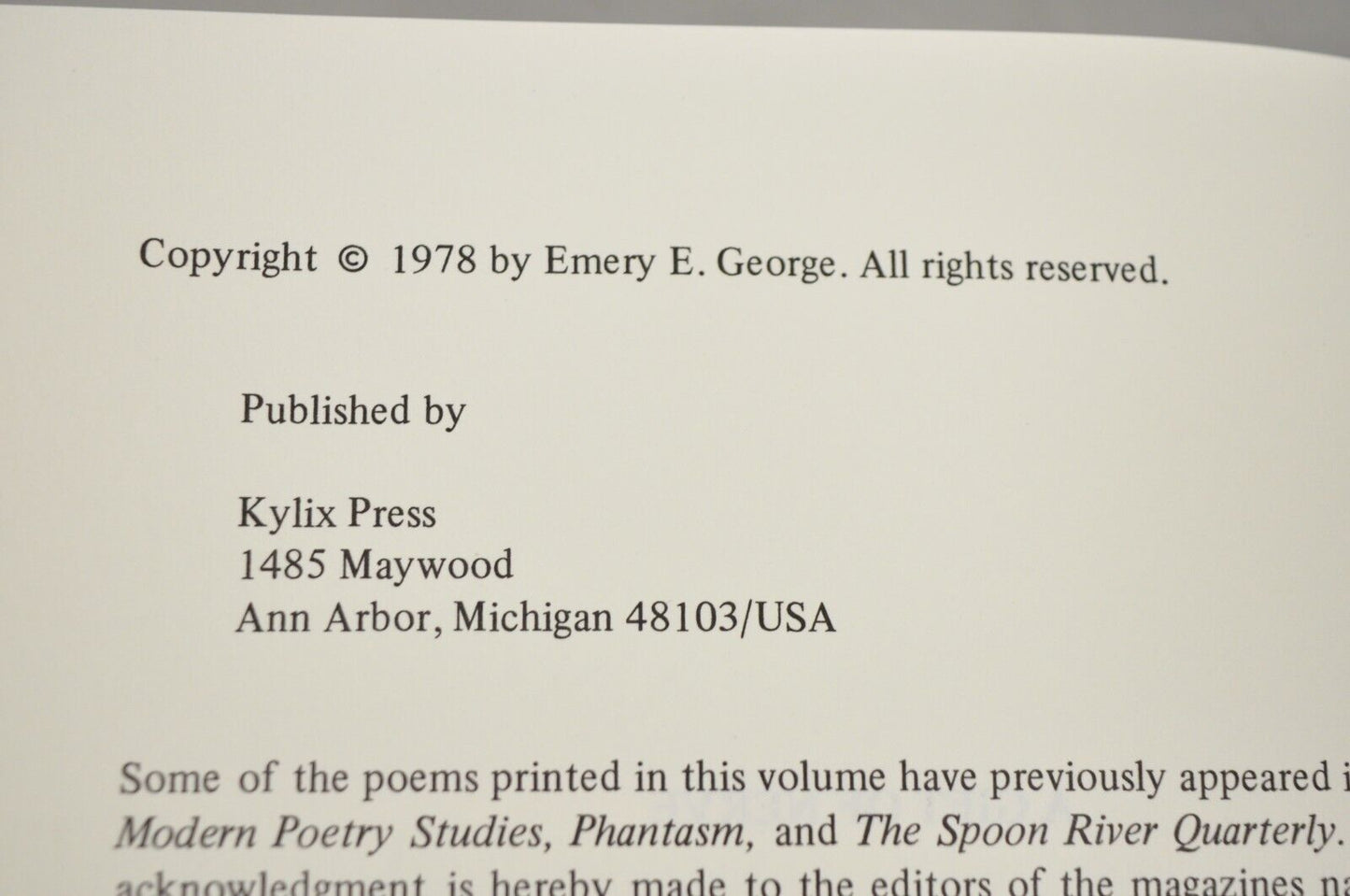 Emery George A Gift of Nerve/Poems, 1966 - 1977 Kylix Press 1978 Paperback NOS
