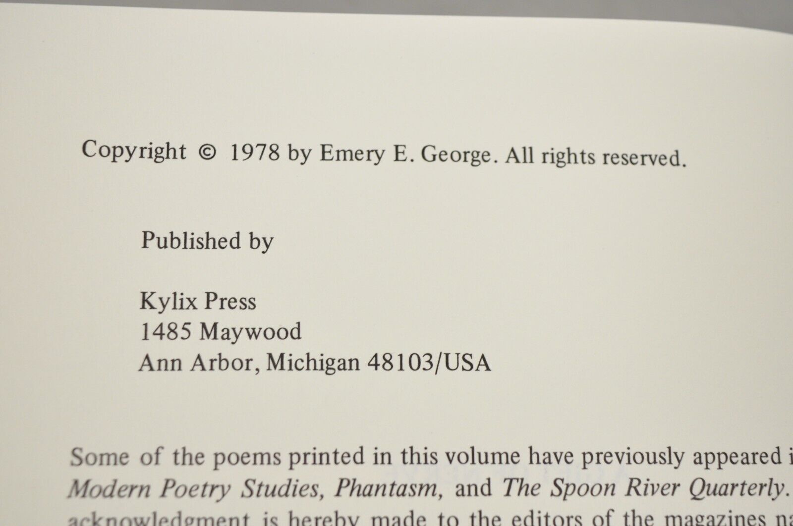 Emery George A Gift of Nerve/Poems, 1966 - 1977 Kylix Press 1978 Paperback NOS