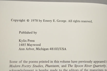 Emery George A Gift of Nerve/Poems, 1966 - 1977 Kylix Press 1978 Paperback NOS