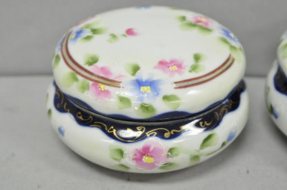 Victorian Japanese Hand Painted Porcelain Cobalt Blue Hair Receiver & Powder Jar