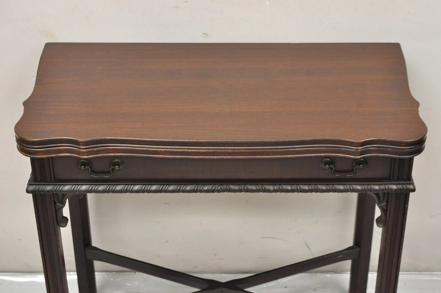 Antique Georgian Chippendale Mahogany Convertible Flip Top Console Game Table