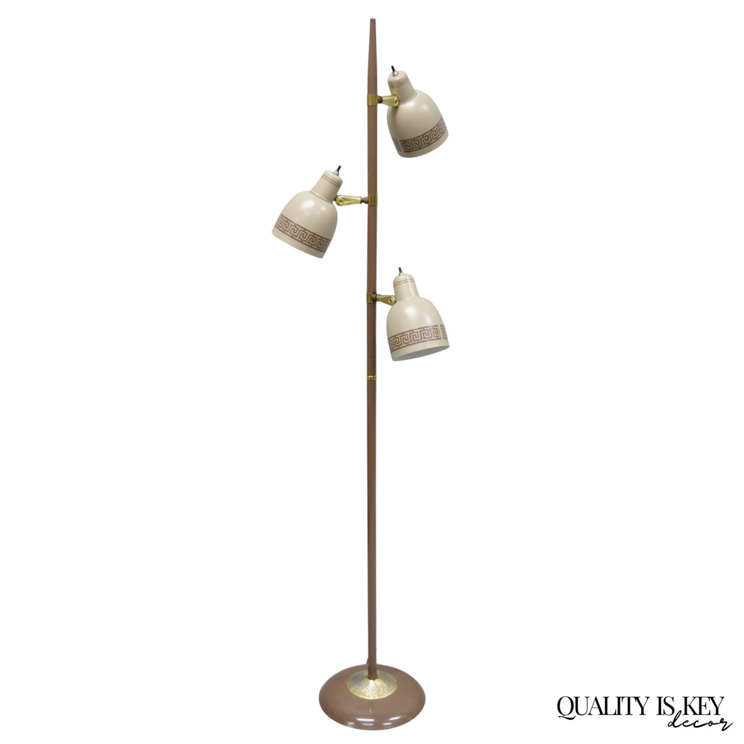Vintage Mid Century Modern Taupe Triennial Greek Key Shade Floor Lamp